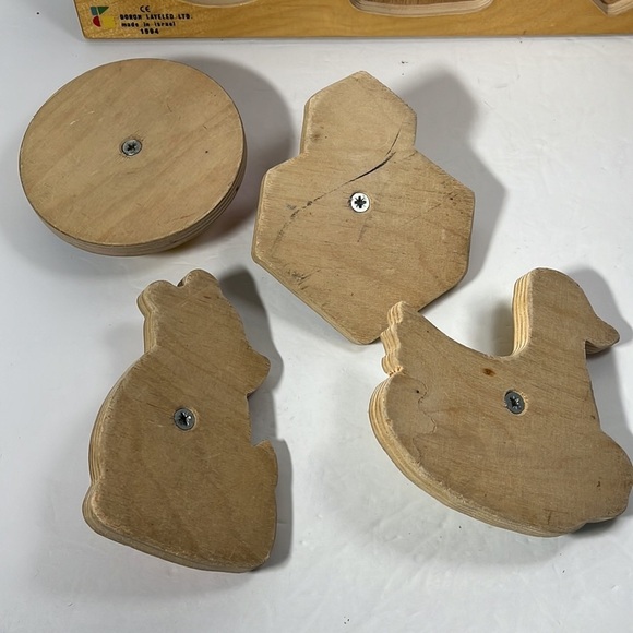 Vtg Puzzle Wood Knob Peg Handle Toddler Bear Ball Duck Blocks 1994 Doron Layeled - Picture 11 of 15